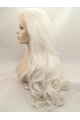 Without Bangs White 27" Curly Long Lace Front Synthetic Wigs