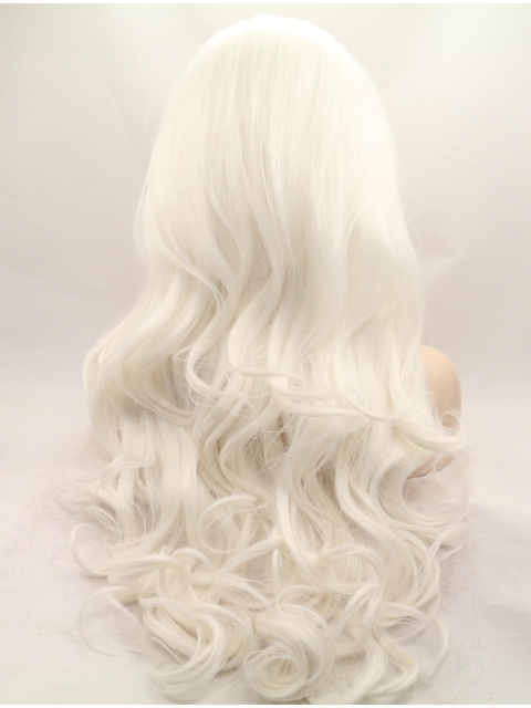 Without Bangs White 27" Curly Long Lace Front Synthetic Wigs