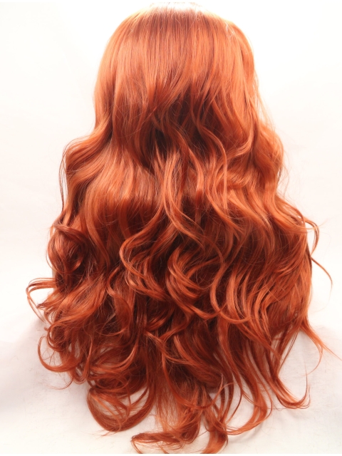 Without Bangs Orange 20" Curly Long Lace Front Synthetic Wigs