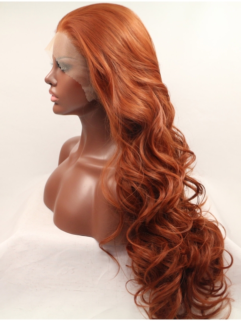 Without Bangs Orange 27" Curly Long Lace Front Synthetic Wigs