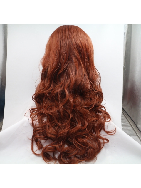 Without Bangs Orange 27" Curly Long Lace Front Synthetic Wigs