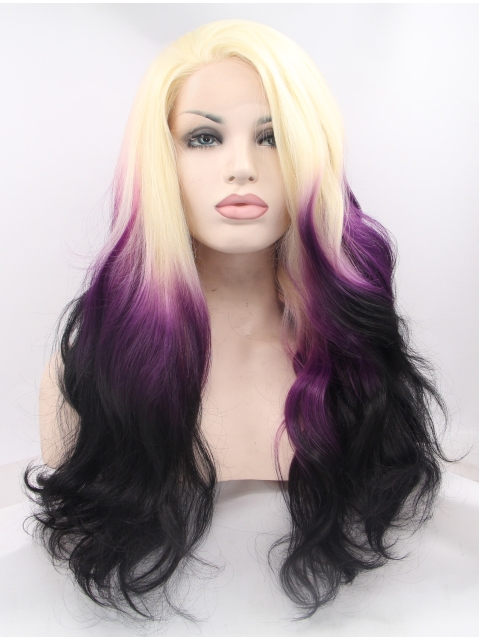 Synthetic Ombre/2 Tone 26" Curly Lace Front Without Bangs Long Wigs