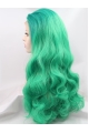 Synthetic Green 26" Curly Lace Front Without Bangs Long Wigs