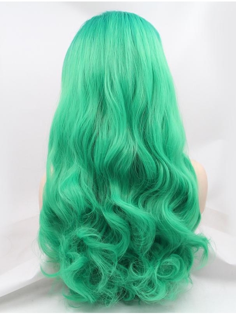 Synthetic Green 26" Curly Lace Front Without Bangs Long Wigs