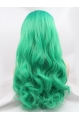 Synthetic Green 26" Curly Lace Front Without Bangs Long Wigs