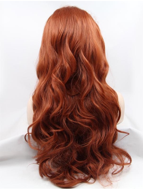 Synthetic Auburn 26" Curly Lace Front Without Bangs Long Wigs