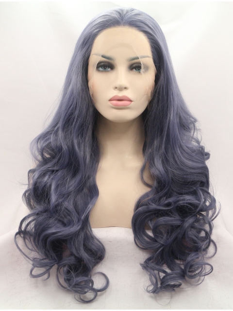 Synthetic Lace Front 28" Curly Ombre/2 Tone Without Bangs Long Wigs