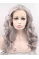 Synthetic Lace Front 22" Curly Grey Without Bangs Long Wigs