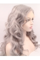 Synthetic Lace Front 22" Curly Grey Without Bangs Long Wigs