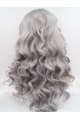 Synthetic Lace Front 22" Curly Grey Without Bangs Long Wigs