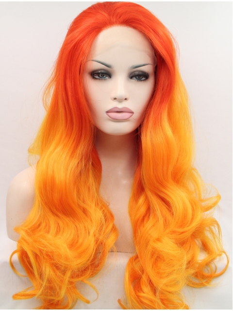 Synthetic Lace Front  Curly Ombre/2 Tone Without Bangs Long Women Wigs