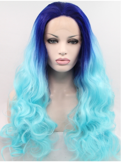 Synthetic Lace Front \Curly Ombre/2 Tone Layered Long Women Wigs