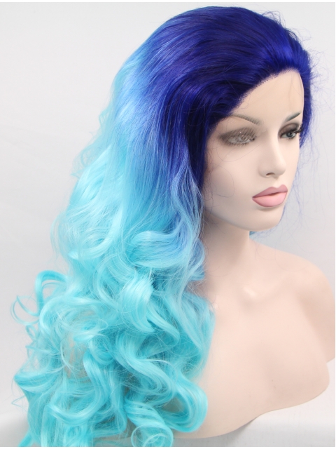 Synthetic Lace Front \Curly Ombre/2 Tone Layered Long Women Wigs