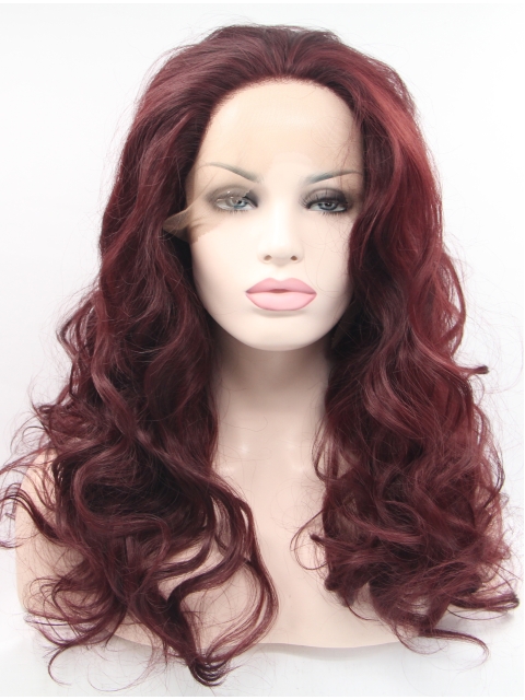 Synthetic Lace Front Curly Auburn Without Bangs Long  Women Wigs