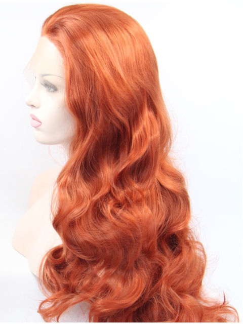 Curly Copper Without Bangs Synthetic Long Lace Front Women Wigs