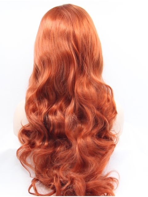 Curly Copper Without Bangs Synthetic Long Lace Front Women Wigs