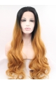  Curly Ombre/2 Tone Without Bangs Synthetic Long Lace Front Women Wigs