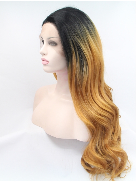  Curly Ombre/2 Tone Without Bangs Synthetic Long Lace Front Women Wigs