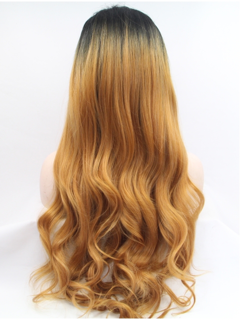  Curly Ombre/2 Tone Without Bangs Synthetic Long Lace Front Women Wigs