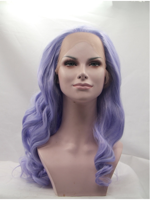 Curly Purple Without Bangs Synthetic Long Lace Front Women Wigs