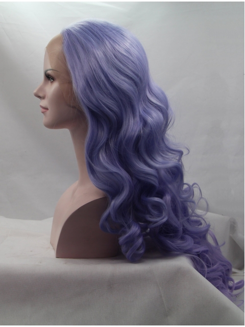 Curly Purple Without Bangs Synthetic Long Lace Front Women Wigs