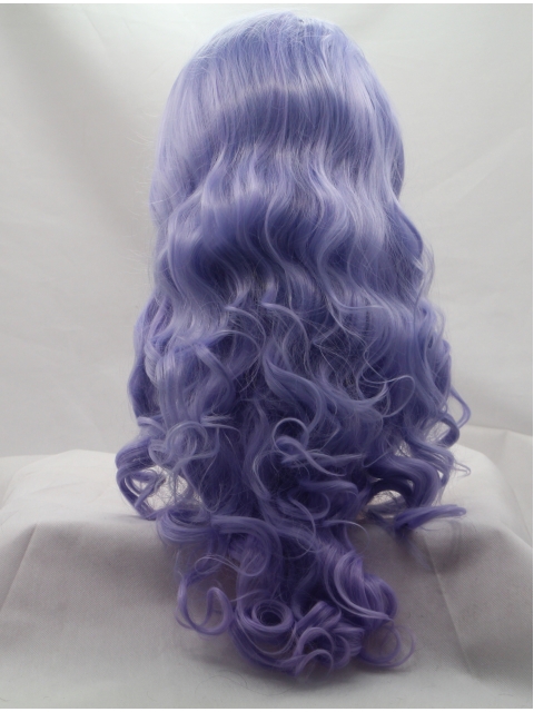 Curly Purple Without Bangs Synthetic Long Lace Front Women Wigs