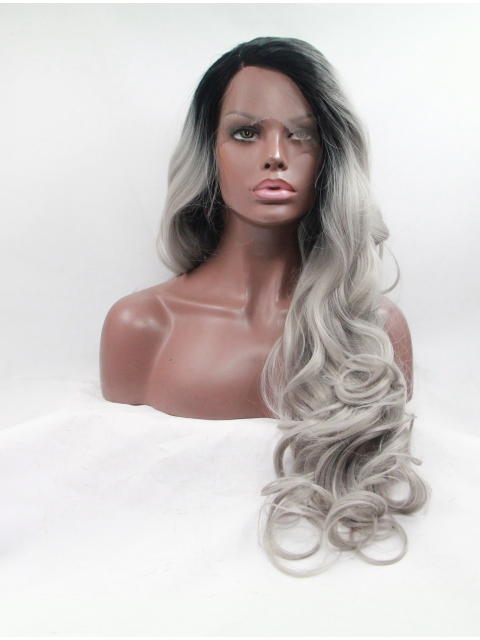  Curly Layered Ombre/2 Tone Long Lace Front Synthetic Women Wigs