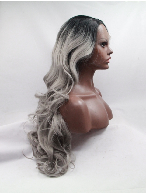  Curly Layered Ombre/2 Tone Long Lace Front Synthetic Women Wigs