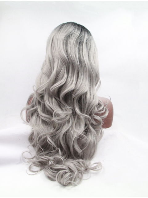  Curly Layered Ombre/2 Tone Long Lace Front Synthetic Women Wigs