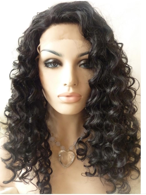   Curly Without Bangs Black Shoulder Length Lace Front Synthetic Women Wigs