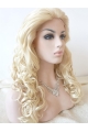  Curly Blonde Without Bangs Lace Front  Long Synthetic Women Wigs