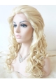  Curly Blonde Without Bangs Lace Front  Long Synthetic Women Wigs