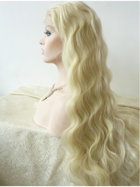 Curly Without Bangs  Blonde Long Lace Front Synthetic Women Wigs