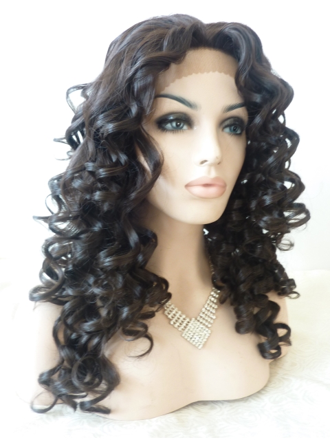 Beautiful Black Curly Without Bangs Shoulder Length Lace Front Synthetic Women Wigs