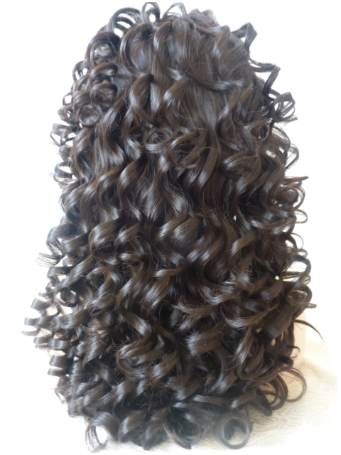 Beautiful Black Curly Without Bangs Shoulder Length Lace Front Synthetic Women Wigs