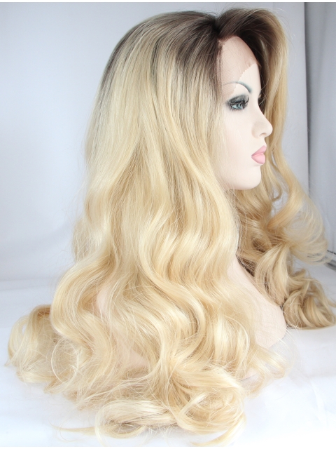  Curly Synthetic Blonde Without Bangs Lace Front Long Women Wigs