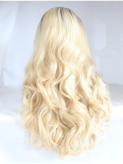  Curly Synthetic Blonde Without Bangs Lace Front Long Women Wigs