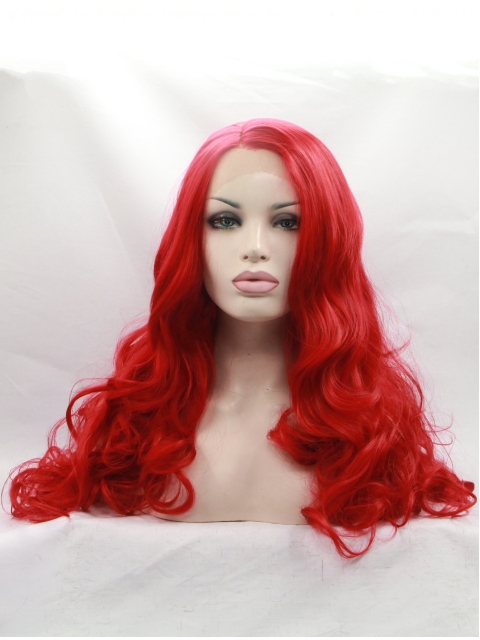  Curly Synthetic Red Without Bangs Long Lace Front Women Wigs