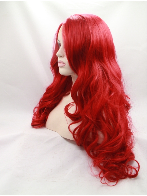  Curly Synthetic Red Without Bangs Long Lace Front Women Wigs