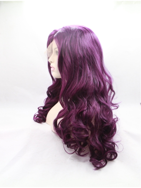  Curly Synthetic Purple Without Bangs Long Lace Front Women Wigs