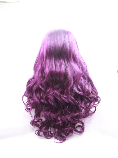  Curly Synthetic Purple Without Bangs Long Lace Front Women Wigs