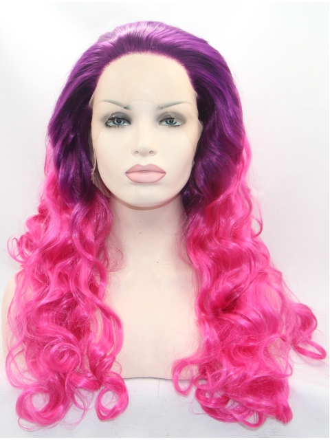 Curly Synthetic Ombre/2 Tone Without Bangs Lace Front Long Women Wigs