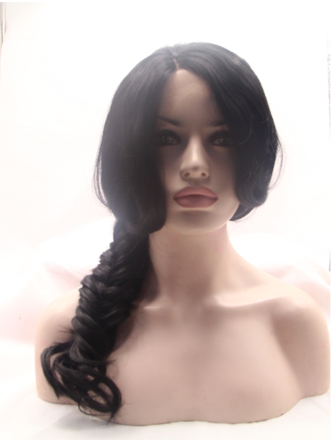 Curly Synthetic Black Without Bangs Long Lace Front Women Wigs