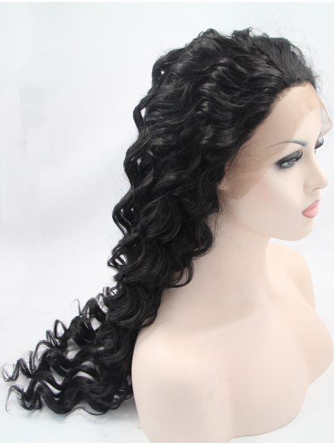 Without Bangs Black  Curly Long Lace Front Synthetic Women Wigs