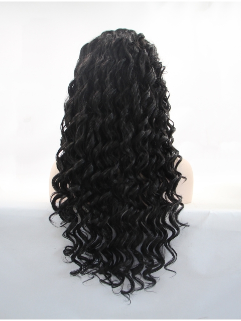 Without Bangs Black  Curly Long Lace Front Synthetic Women Wigs