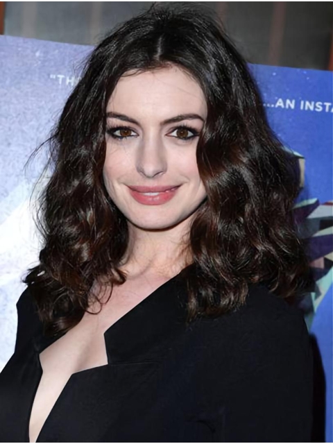 Curly Brown Lace Front Long Without Bangs Synthetic Women Anne Hathaway Wigs