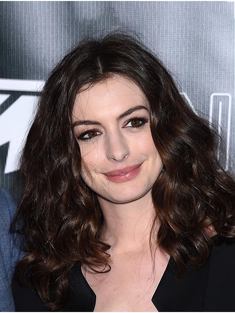 Curly Brown Lace Front Long Without Bangs Synthetic Women Anne Hathaway Wigs