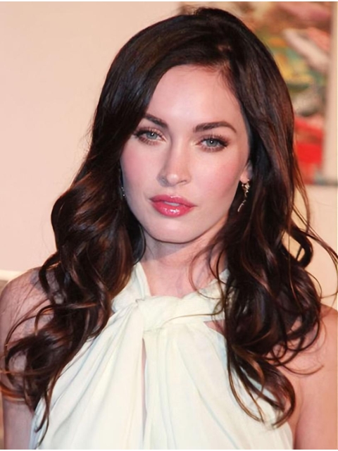 Curly Long Brown Lace Front Synthetic Women Megan Fox Wigs