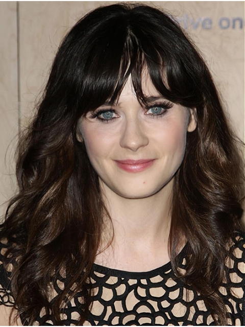  Lace Front Long Synthetic Curly Women Zooey Deschanel Wigs