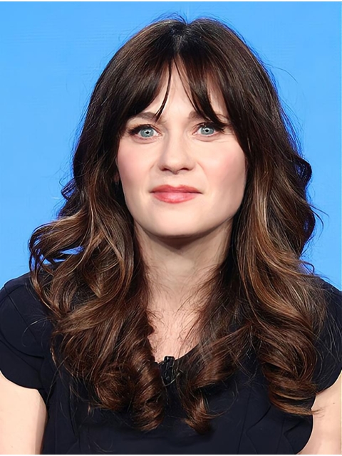  Capless Long Synthetic Curly Women Zooey Deschanel Wigs